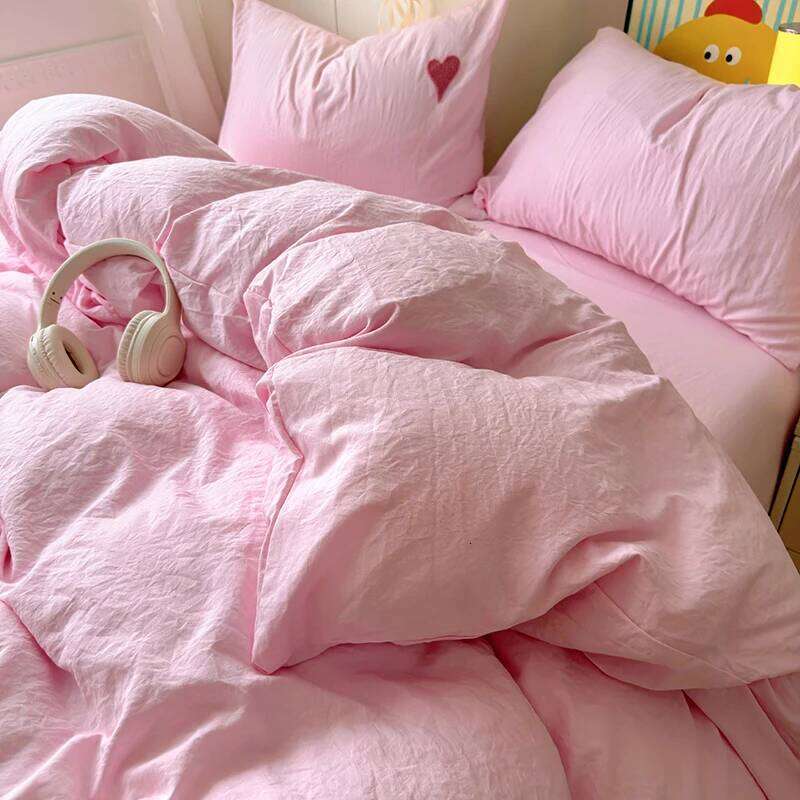 Cute Pink Heart Bedding Ins Nordic Embroidery Bed Sheet Of Four Pieces Home Duvet Cover Set For Girls H260312