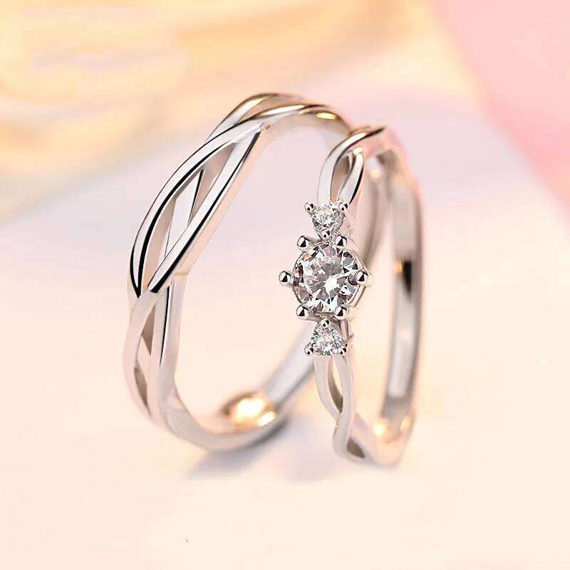 Luxury Zircon Couple Paired Rings for Women Men Shiny Crown Flower Heart Promise Finger Ring Lover Anniversary Wedding Jewelry W260311