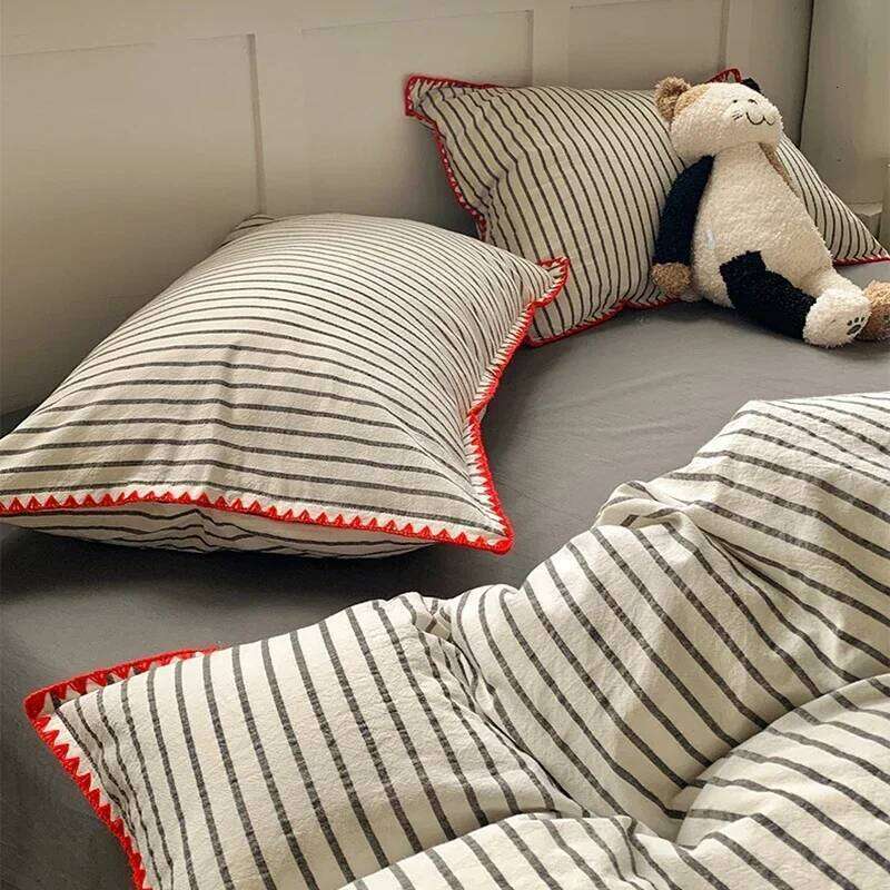 New Shell Edge Pure Cotton Bedding Set Simple Striped Printed Skin Friendly Comforter Cover Sets Washable Non Fading Bed Linens H260312