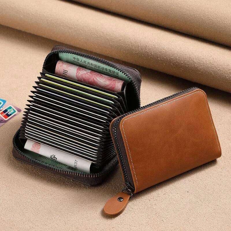 Stylish Large Capacity ID Leather Holder RFID Blocking Compact Case Men's Card Wallet