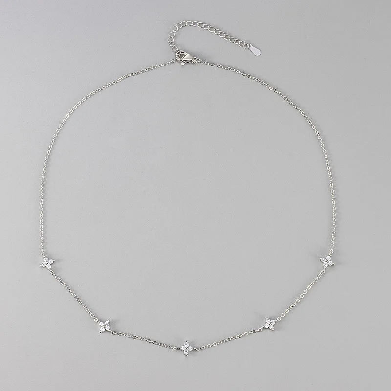 Stainless Steel Zircon Necklaces for Women 18K Gold Plated Four Leaf Grass Collar Chain Necklace Jewelry Gift 260311