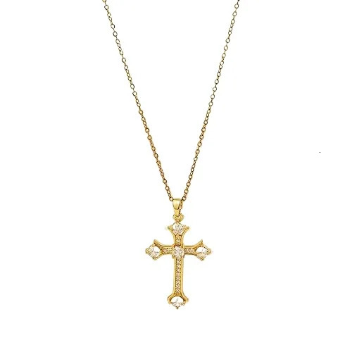 Micro-inlaid Zircon Cross Necklace Pendant Steel High-Grade All-match Jewelry Clavicle Chain Fashion Accessory 260311