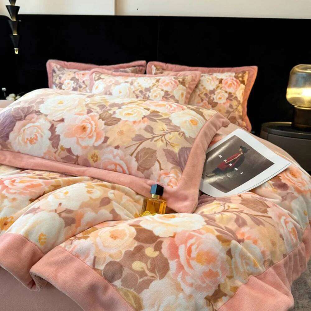 Digital Printed Milk Velvet Soft Four-Piece Thicken Winter Warm Duvet Quilt Cover Bed Sheet Pillowcase Bedding Set H260312