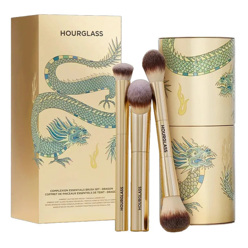 3pcs/set Hourglass Makeup brushes Powder Foundation Blush Concealer Make up brush with Dragon cosmetic bucket Storage box 260312