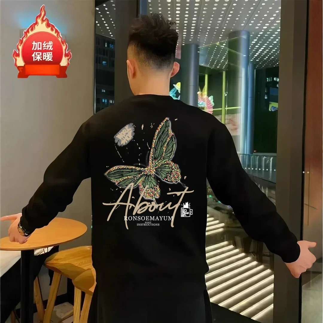 Men's Fll/winter Trendy Swetshirt New Populr Loose Fshion Designer Hoodie Verstile Crtoon Print Round Neck Long Sleeve Top