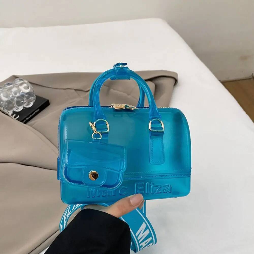 Shell-Shaped Transparent Jelly Elegant Double Handles Solid Handbag with Mini Pendant Summer Color Shoulder Bag