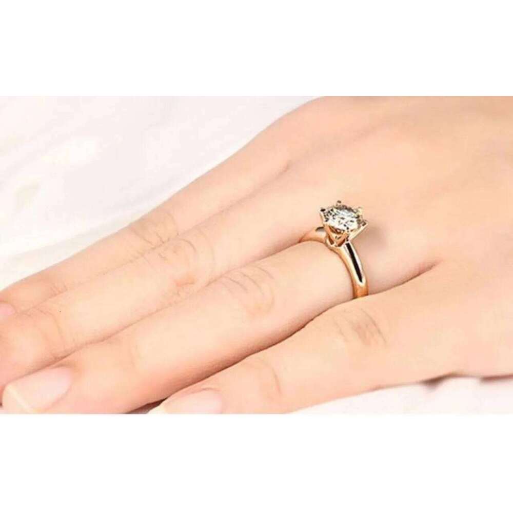 18K Rose Gold Solitaire 1.5ct Created Diamond Ring Party Wedding Band Rings for Women Bridal Engagement Jewelry Gift H260312