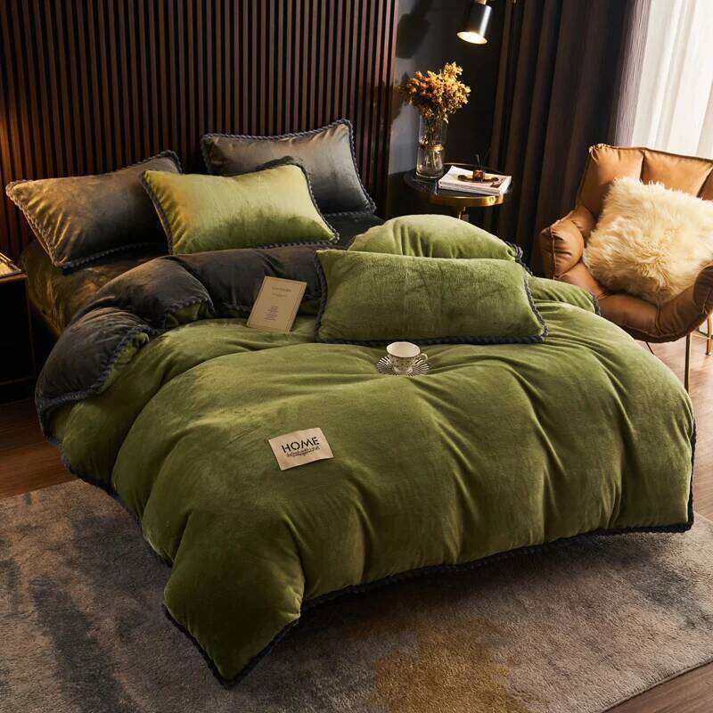 Milk Velvet 4-Piece Bedding Winter Warm Flannel Duvet Cover Set, Anti-Static Soft Coral Fleece Bed Linens H260312