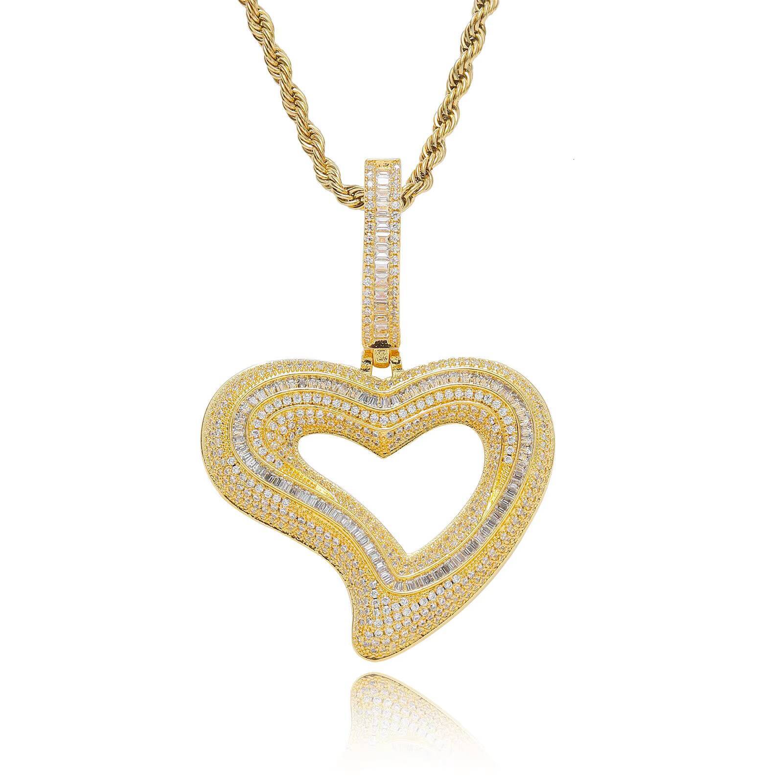 BES Hip Hop 18k Gold Iced Out MoissaniteVVSia Heart Pendant Necklace for Men Women Gift