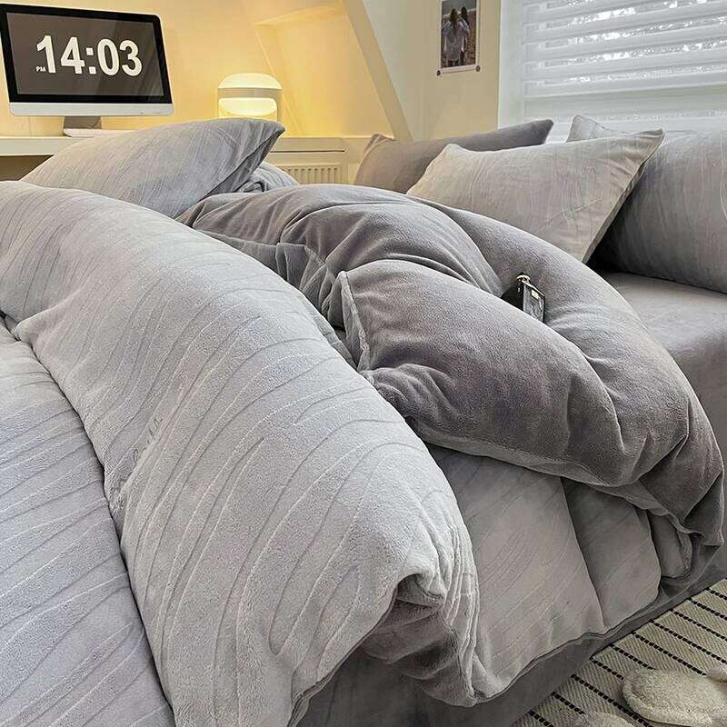 Milk Fleece Winter Warm Duvet with Bed Sheet High-end Plush Warmth Bedding Set King Thicken Simple Blanket Cover Queen H260312