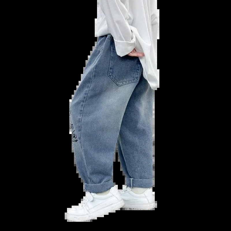 16Y Spring and Autumn Kids Jeans Boys Cartoon Print Denim Pants Girls Casual Trousers Childrens Clothing 260311
