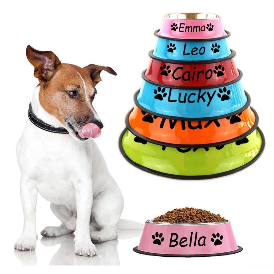 Custom Name Dog Cat Stainless Steel Pet Colorful Water Food Non slip dining basin Circular Personalized Bowl Multi size 26Y0312