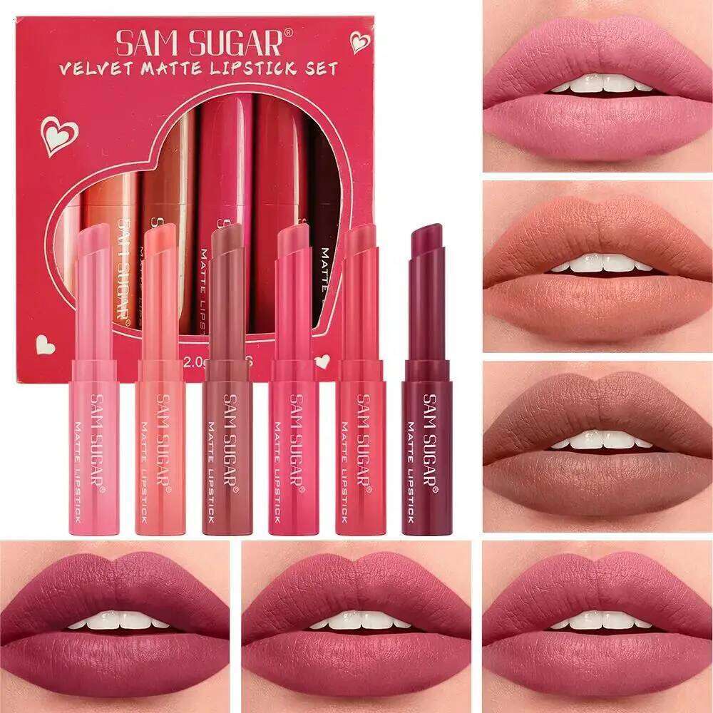 Velvet Matte Lipstick 6 Colors Set Long Wear Waterproof Lip Balm Makeup Kit Highly Pigmented Smooth Finish W260311