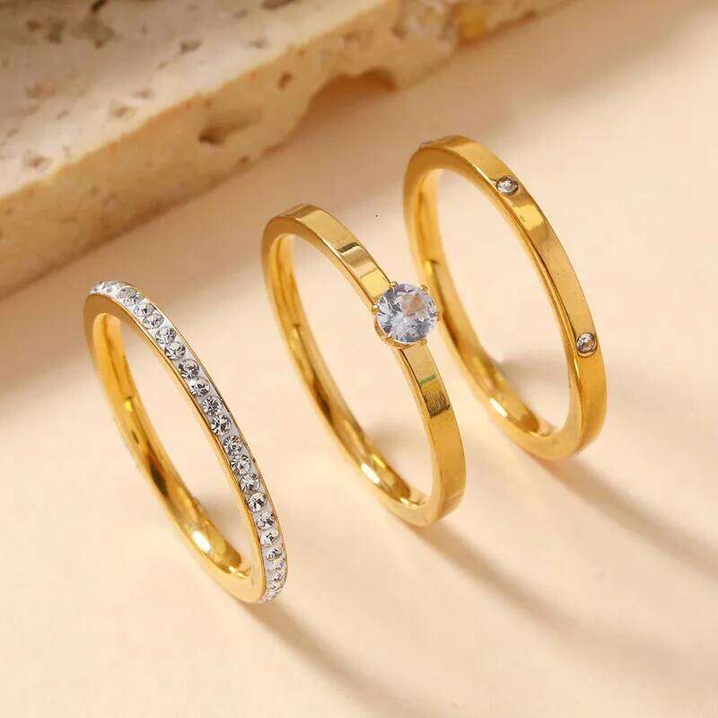 New Trendy Stainless Steel Ring For Women Three-Piece Set Zircon Classic Fashion Finger Accessory Jewelry Female Gifts H260312