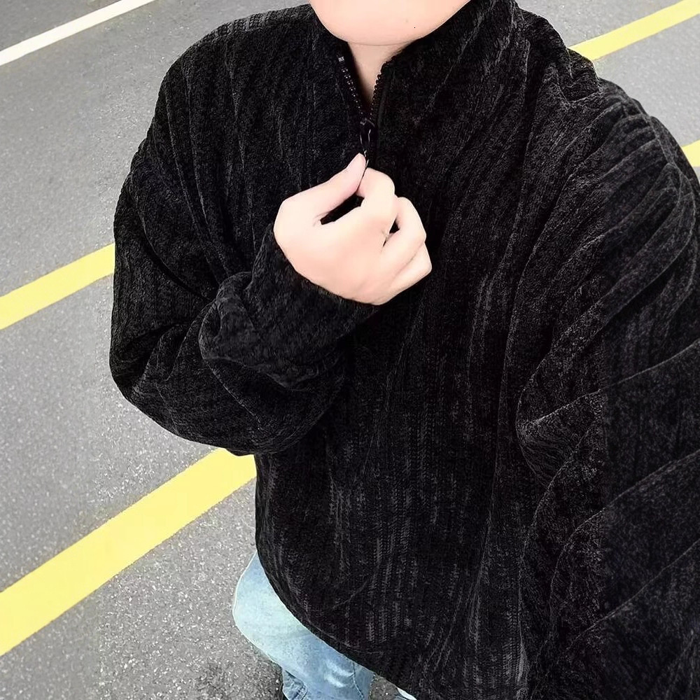 Deconstructed Design Half-zip Chenille Sweatshirt Unisex Stylish Pullover Jacket Autumn Designer Hoodie Trendy