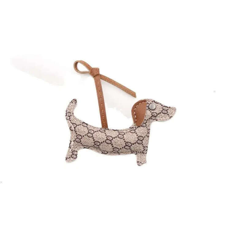 Designer Dachshund Bag Charm, Trendy Monogram Pattern, Leather Knotted Lanyard, 3D Dog Pendant, Bag & Clothing Accessories, Fashion Daily Decor