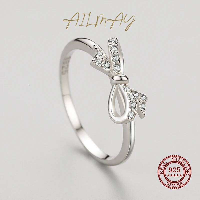Ailmay Valentine Gift 925 Sterling Silver CZ Fine Rings Korean Style For Women Romantic Wedding Jewelry H260312
