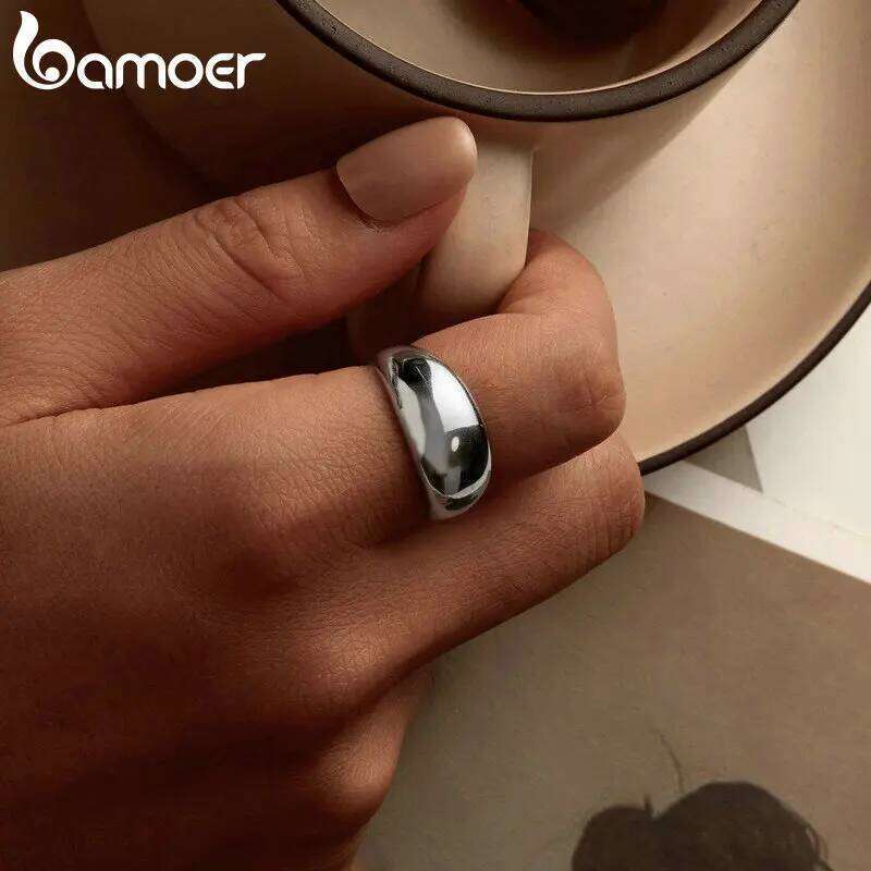 BAMOER 925 Sterling Silver Chunky Adjustable Bold Thick Statement for Women Minimalist Rings H260312