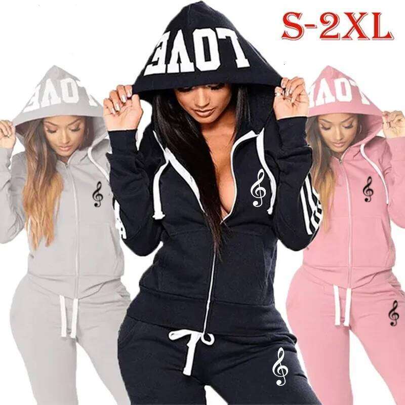 New Trendy Ladies Zipper Jackets and Sweatpants High Quality Womens Casual Sports Hoodie Set C260312