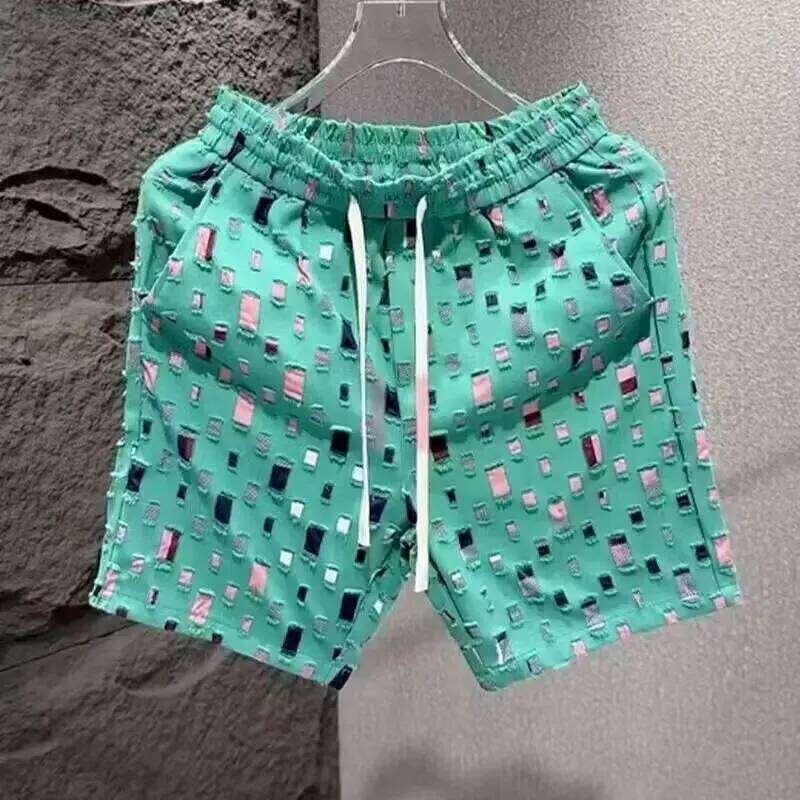 Summer Loose Couple Popular Versatile Straight Men's Flower Oil Painting Beach Hawaiian Casual Silk Shorts