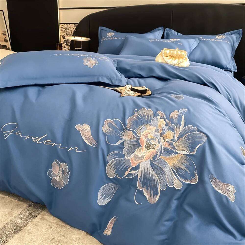 Flowers Embroidery Bedding Brushed Four-Piece Bedroom Decor High Precision Duvet Cover Set Bed Sheet Pillowcases H260312