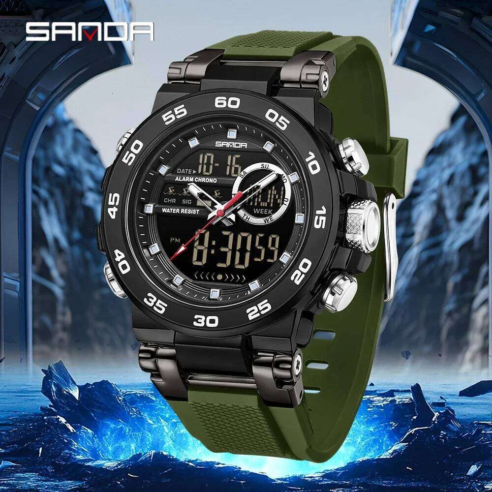 SANDA New 6296 Fashionable Sports Multifunctional Waterproof Large Dial Three Pin Men's Electronic Watch
