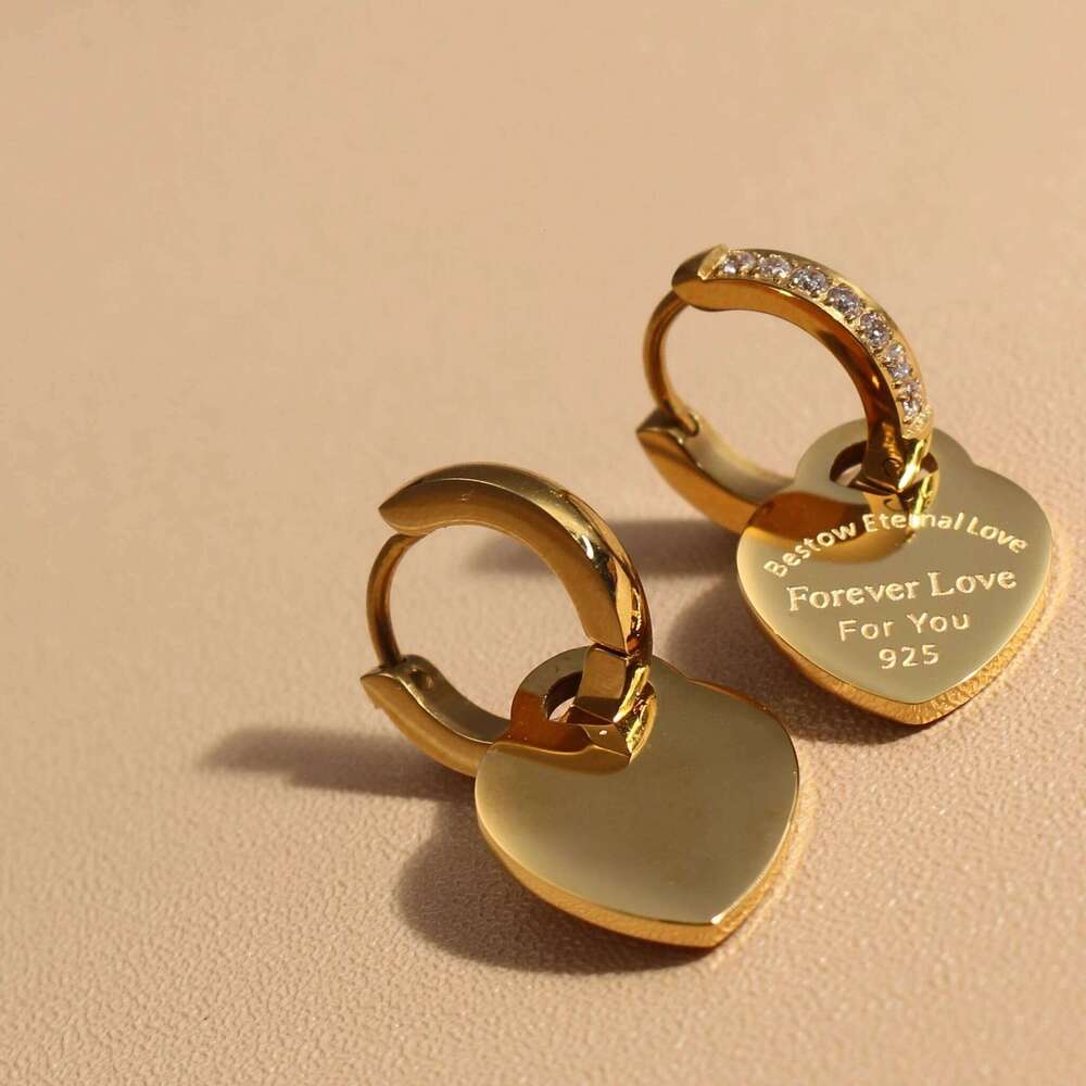 Xe Heart Pendant Women Zircon Stainless Steel Earrings Gold Color Charm Jewelry Accessories Wholesale Gifts