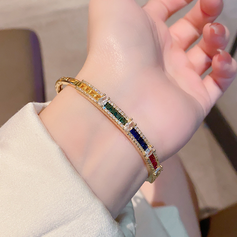 Bracelet Celebrity Style Light Luxury Colorful Gem Bracelet Heavy Craft Electroplated Zirconia Bracelet Multicolored Tourmaline Clasp Bracelet