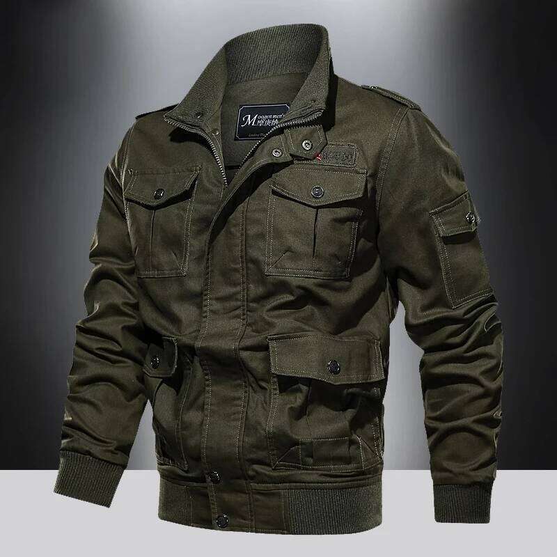 American style jacket for men's spring and autumn newmulti pocket outdoor pure cotton casual workjacket stand up collar top 26H0311