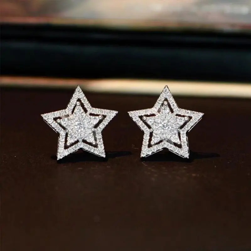 Trend Silver Color Star Crystal Stud Earrings for Women Exquisite Geometry Ear Jewelry Accessory Wholesale Girl Gift 260309