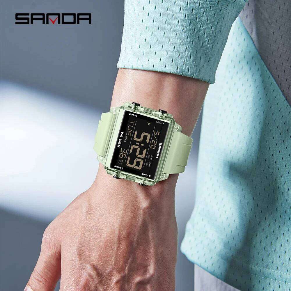 SANDA Brand 6275 Square Transparent Timing Electronic Student Alarm Clock Multifunctional Waterproof Sports Watch