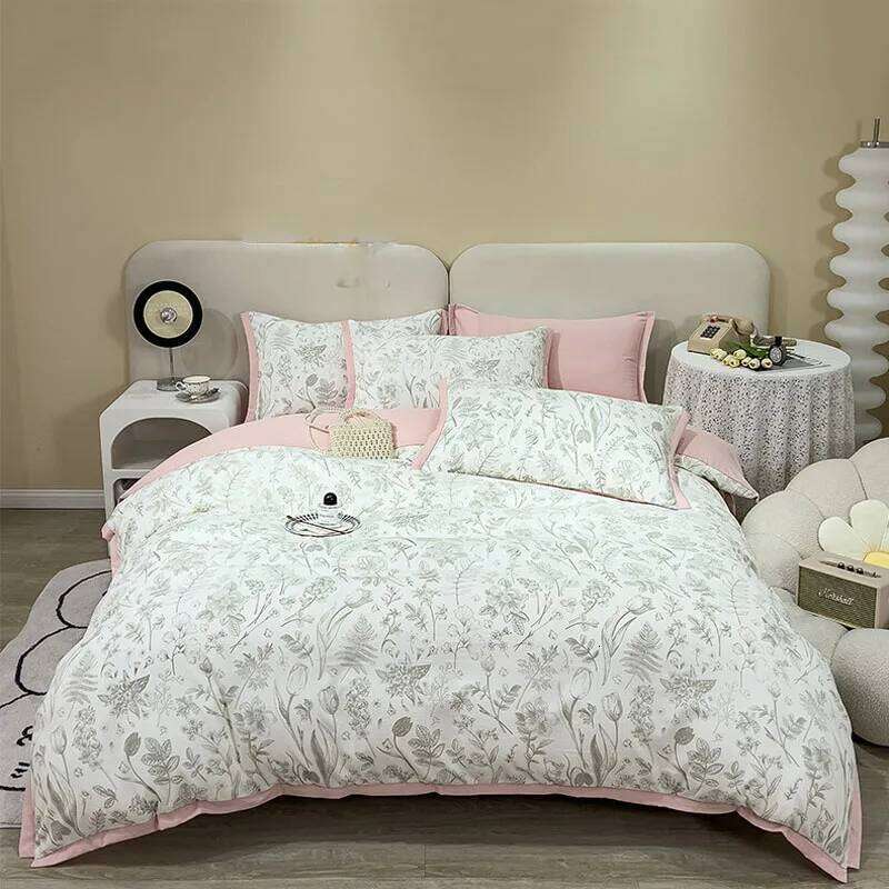 Retro Pastoral Style Double Quilt Cover Bed Sheet Pillowcase Class A Simple Household Four-piece Set Adult Bedding H260312