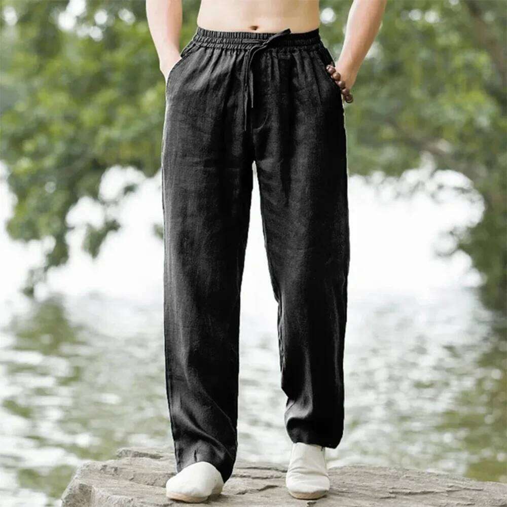 New Men's Beach Joggers Fashion Cotton Linen Sweatpants Casual Pants Hawaiian Vacation Loose Spring/Summer Long M-4XL