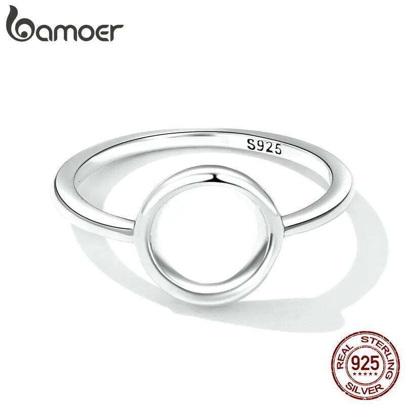 BAMOER 925 Sterling Silver Hollowed Circle Karma Finger Rings for Women Teens Minimalist Geometric Statement Promise Ring H260312