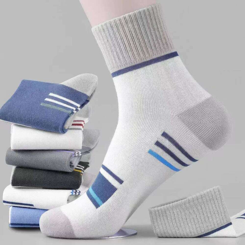 5 Pairs Cozy Striped Mid-Calf Socks Men-Soft Polyester & Spandex Blend Men Socks,Perfect for Fall/Winter Z260312