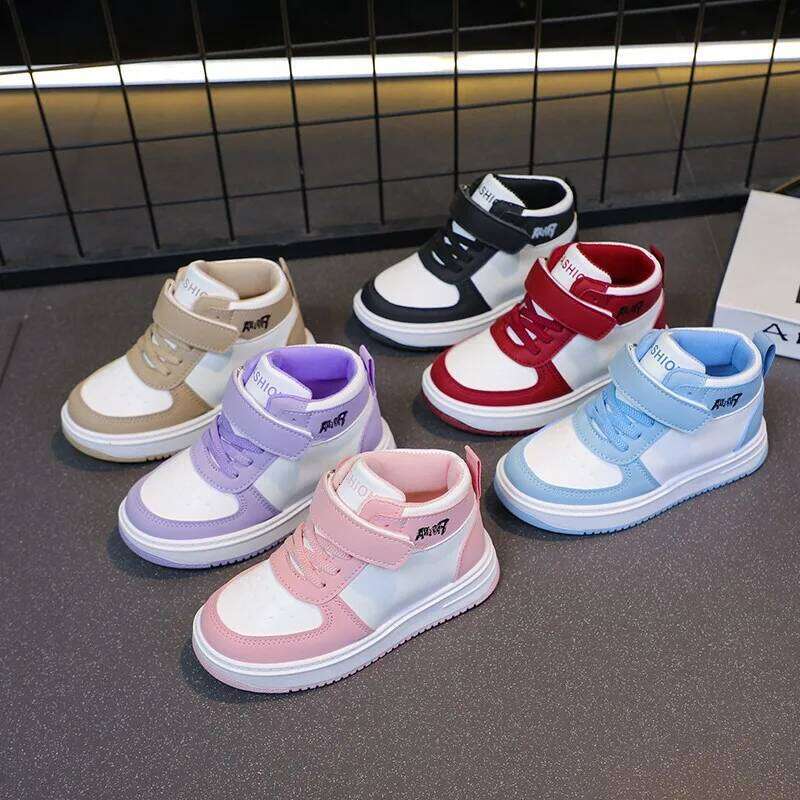 Children's Sports Spring Autumn New Boys Girls Sneakers Classics High Top Soft Breatheable Fashion Kids Basketball Shoes H260312