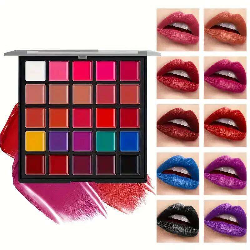 25-Color Lipstick Palette Long-Lasting 24-Hour Wear,Waterproof Smudge-Proof,Multi-Purpose for Lips and Eyes,Valentine's Gift W260311