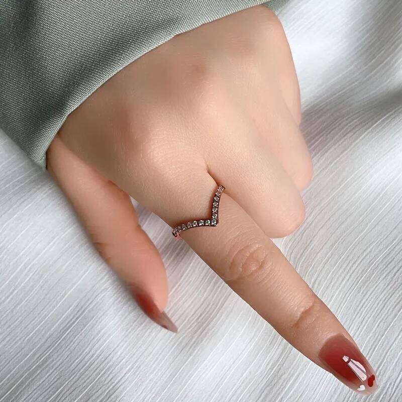 2mm Thin V Shape Pave CZ Stackable Ring Stainless Steel Wedding Band for Women Girl Size 5-10 H260312