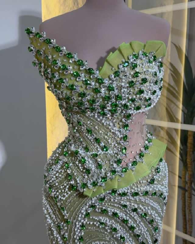 Gorgeous Evening Dresses Mermaid Strapless Rhinestones Sleeveless Backless Party Dresses Celebrity Prom Gown Customized Vestido De Novia