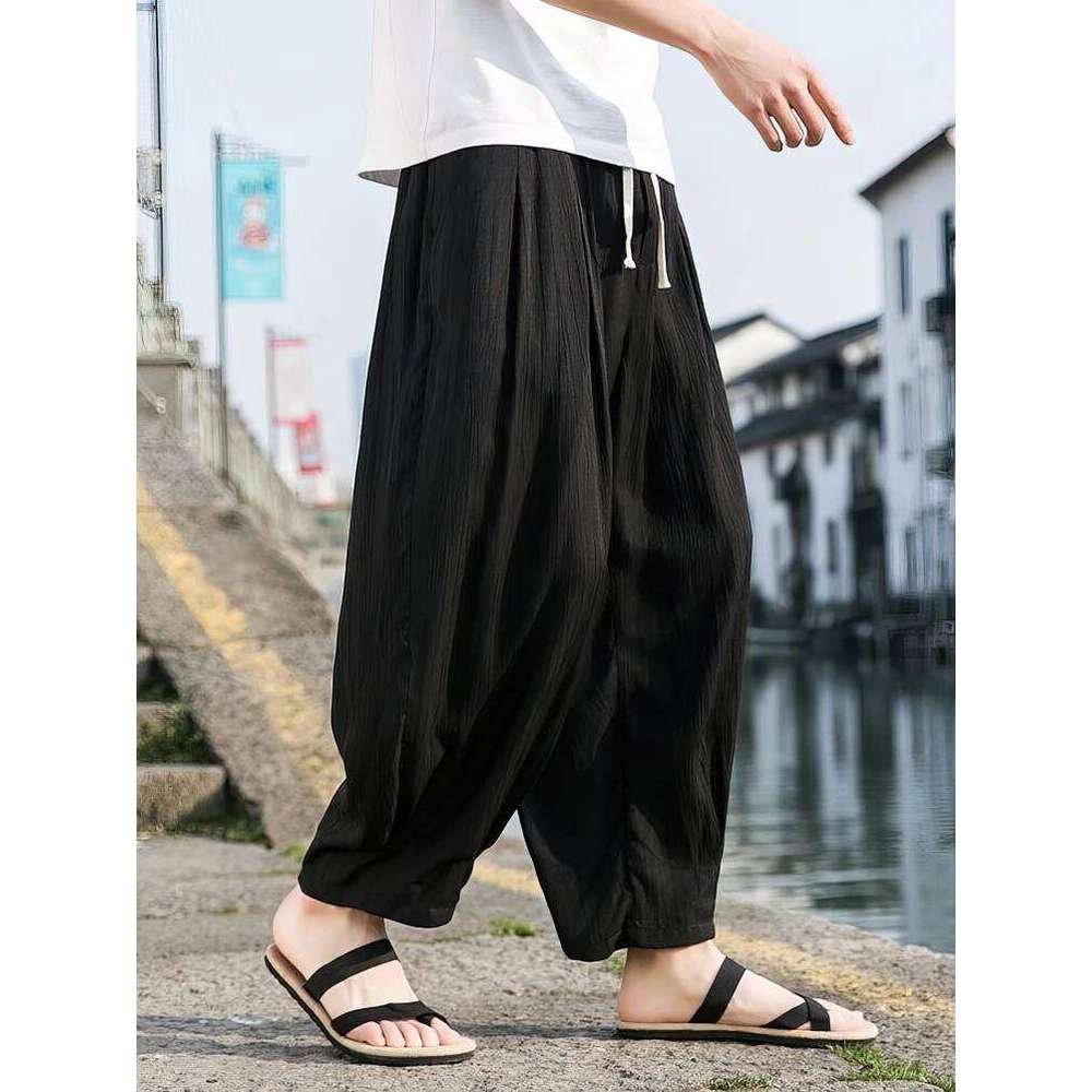 Ice Silk Casual Linen Pants Men Oversize Chinese Summer Wide leg Baggy Sweatpants Male Outdoor Sport Harem Trousers