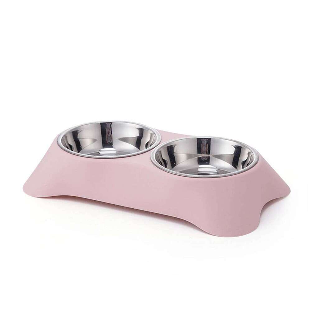 1PC Stainless Steel Double Bowl Cat Dog Food Dish Anti-Spill Feeder and Waterer, Dual-Purpose Pet 26Y0312