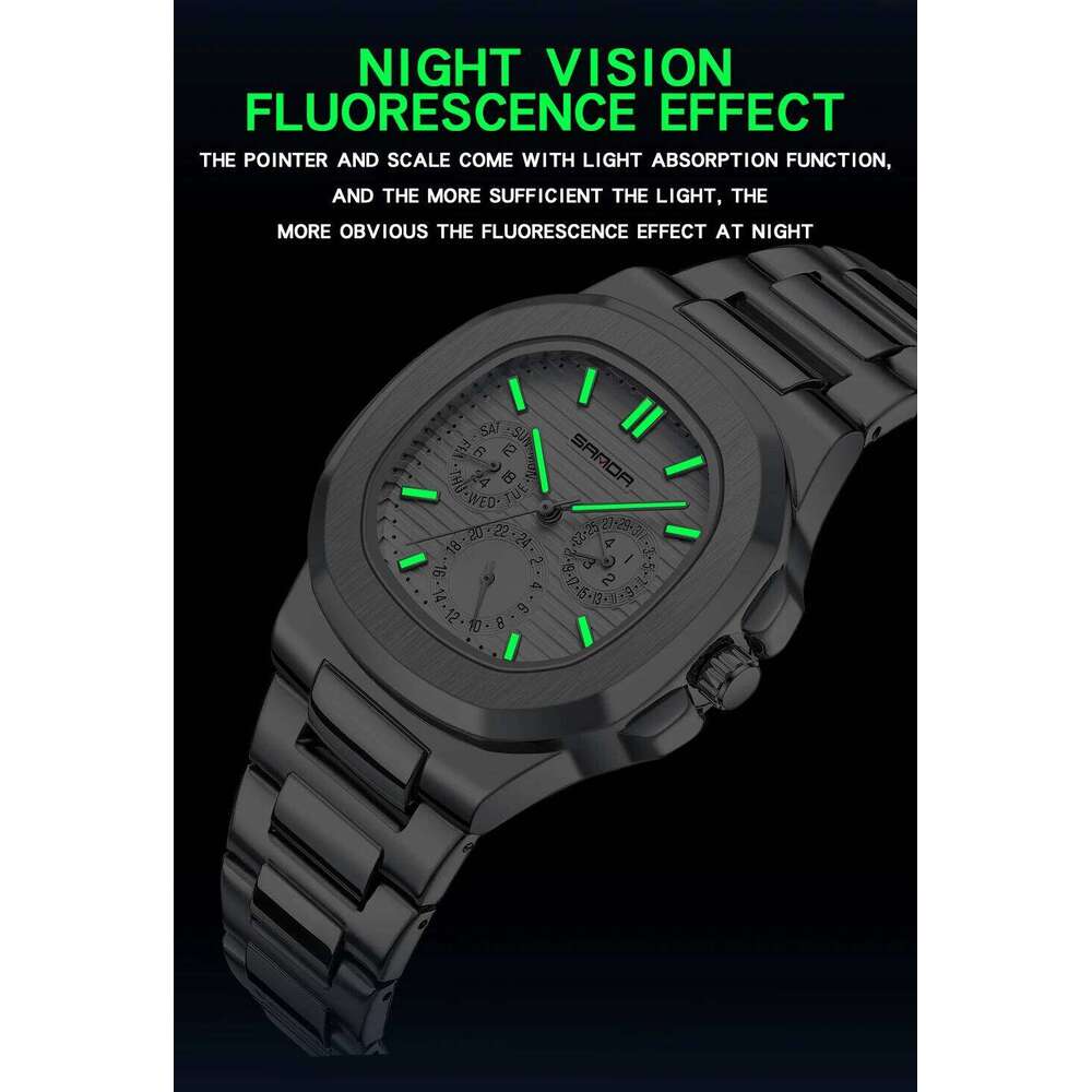 SNADA 7053 Fashion Business Stainless Steel Strap Waterproof Night Light Date Men's Quartz Watch
