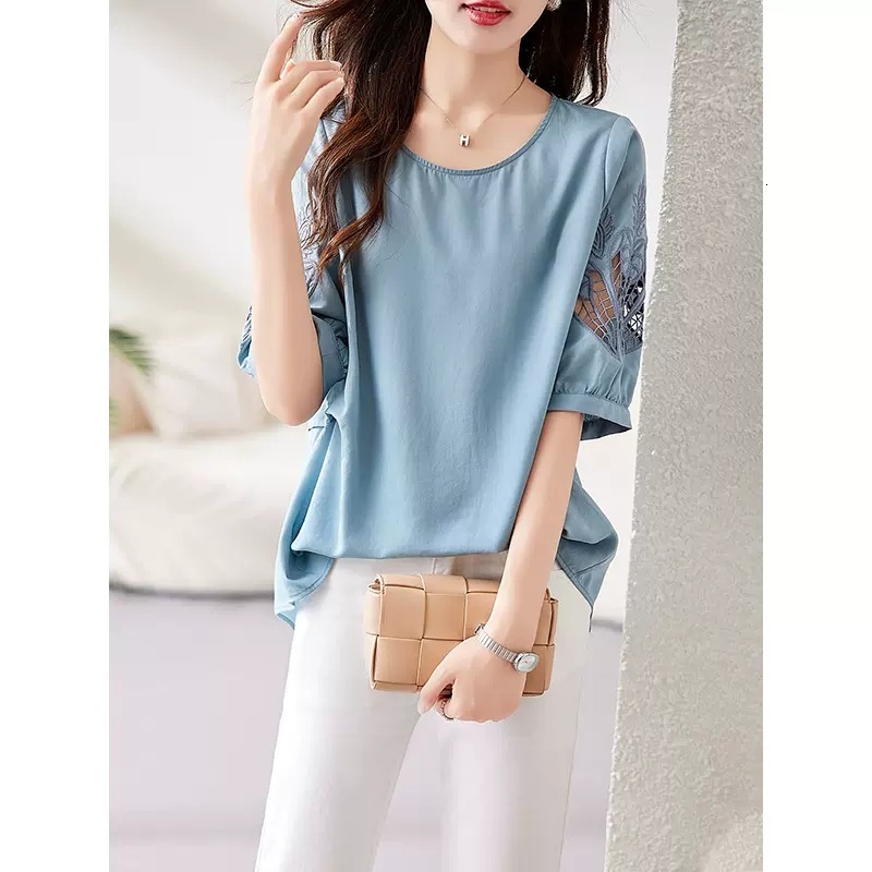 Tencel Short-sleeve Shirt Designer Shirt For Women Designer Hoodie Qihao Mi No. Loose Stylish Unique Plus-size Tummy-covering Top Polo Shirt For Plus-