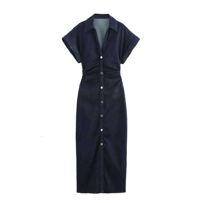 New Long Dresses 2025 Woman Fashion Summer V-neck Single Breasted Slim Fit Denim Skirts Women's Clothing Tops C260312