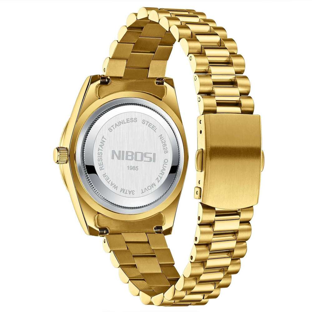 NIBOSI Gold Quartz for Date Week Fashion Watches Stainless Steel Waterproof Luminous Luxury Men Watch Reloj Hombre