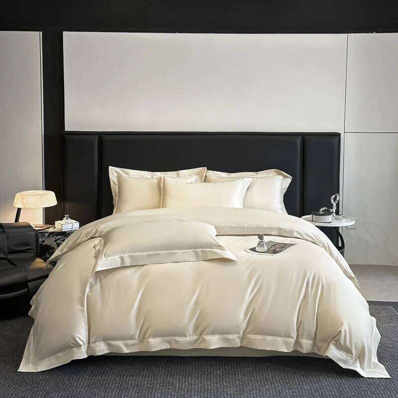 Embroidery Wide Edge 100% Cotton Bedding Set Simple Style Solid Color Duvet Cover Bed Sheet/Fitted Sheet Pillowcases 4Pcs H260312