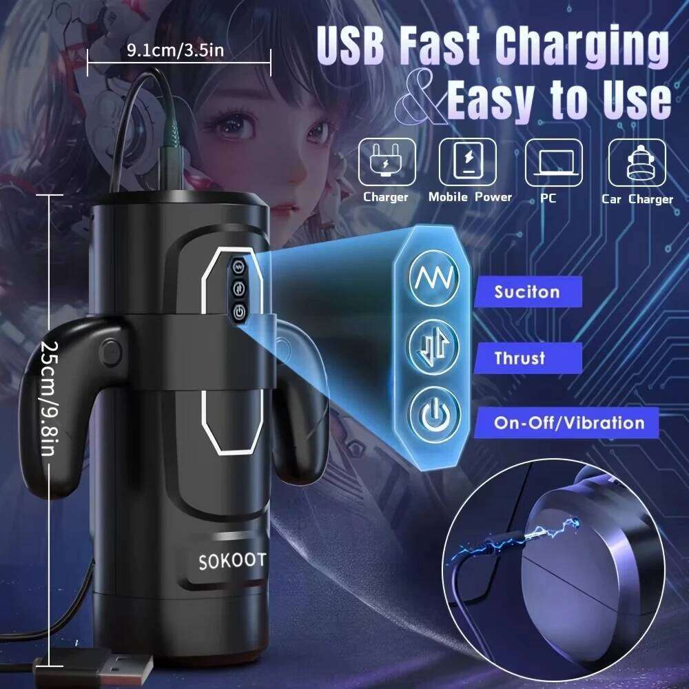 Male Masturbator Cup 6 Thrusting 3 Sucking And 9 Vibration Modes, With heating Pronunciation & Gamepad Sex Toys for Men Z260312