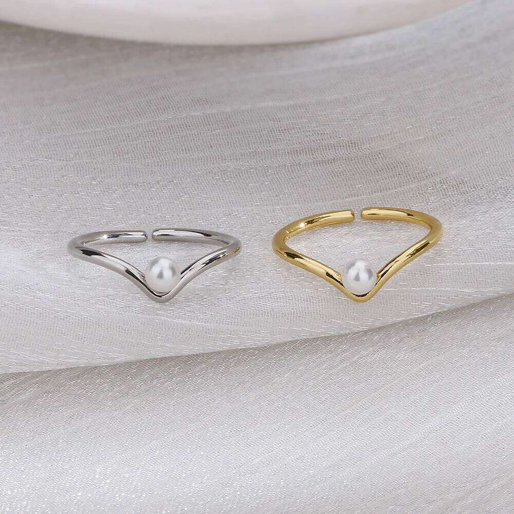 925 Silver V-shaped Pearl Adjustable Rings For Women Engagement Jewelry Wholesale and H260312