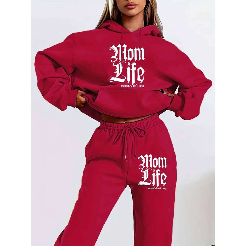 Women's autumn and winter hoodie+sweatpants set, street casual letter printed fashion, plus plush warm clothing C260312