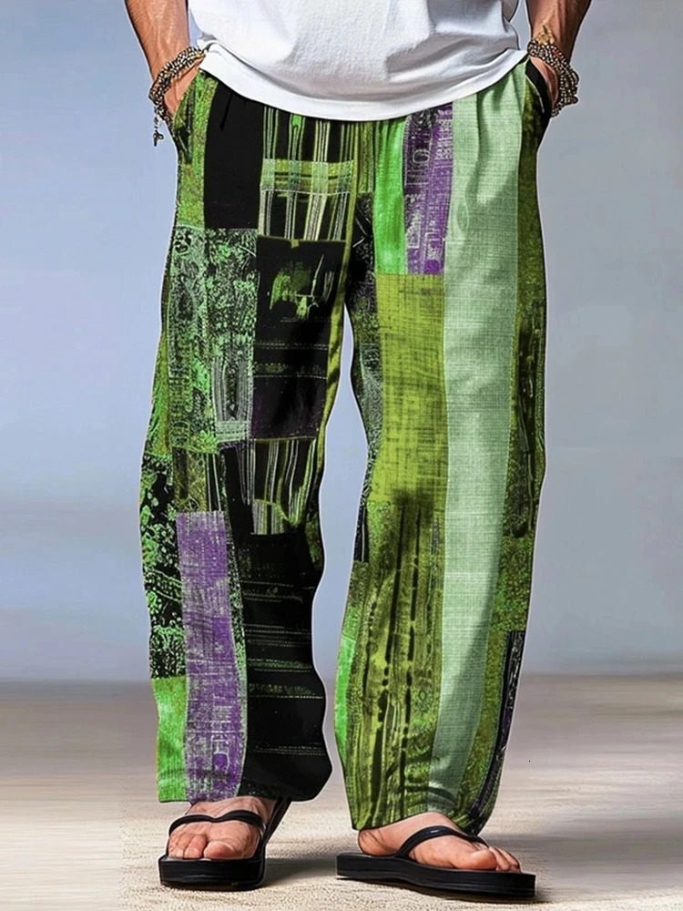Mens Trousers Summer Pants Beach Pants Drawstring Elastic Waist 3D Print Stripe Graphic Prints Geometry Comfort Casual Pants 260311
